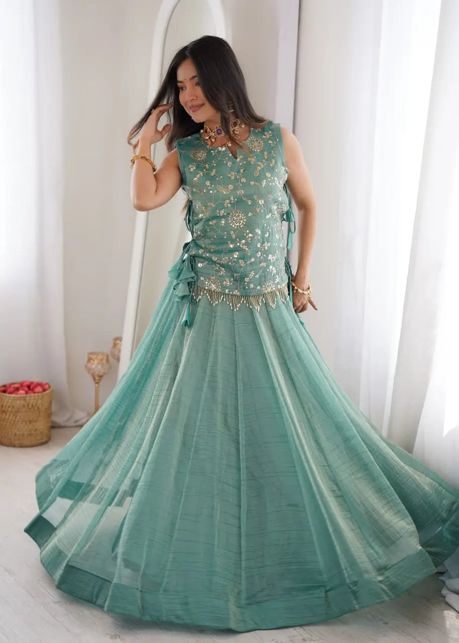 Salsa Crush Embroidered Koti Lehenga Set