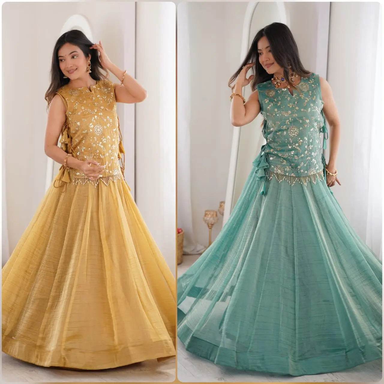 Salsa Crush Embroidered Koti Lehenga Set