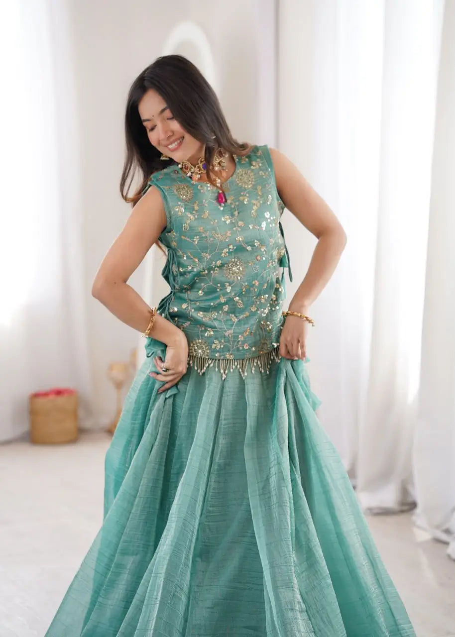 Salsa Crush Embroidered Koti Lehenga Set