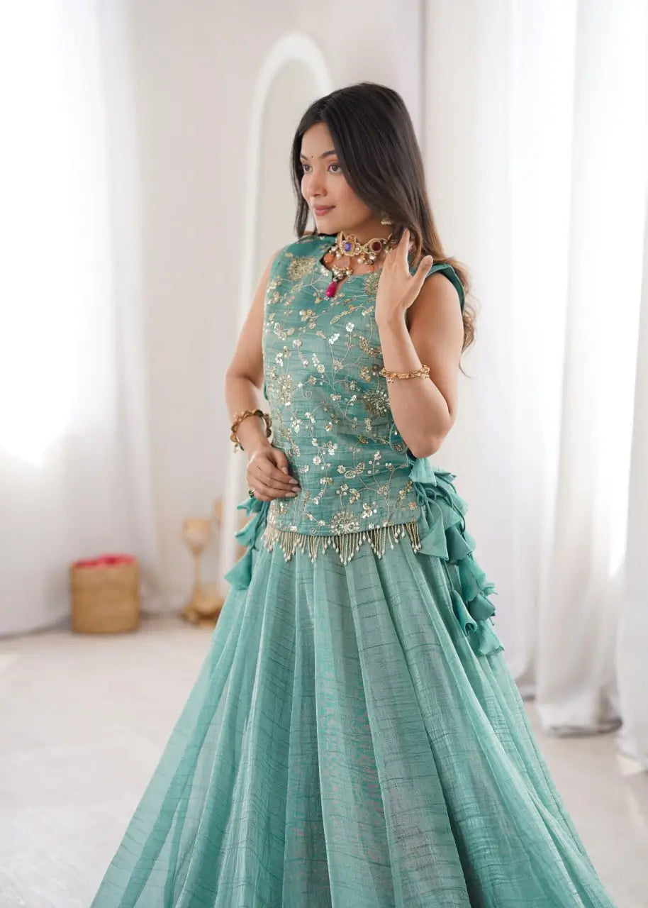 Salsa Crush Embroidered Koti Lehenga Set