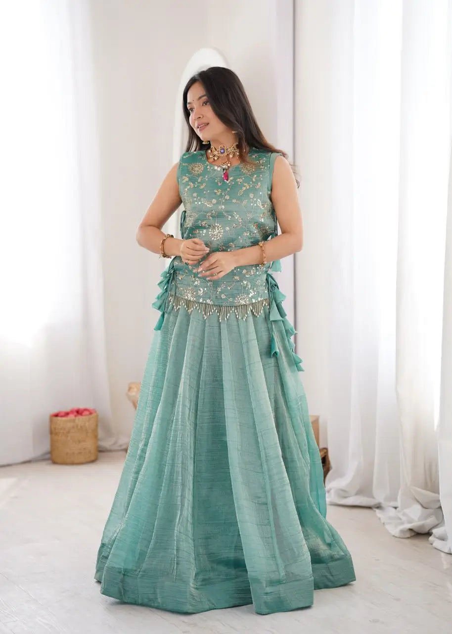 Salsa Crush Embroidered Koti Lehenga Set