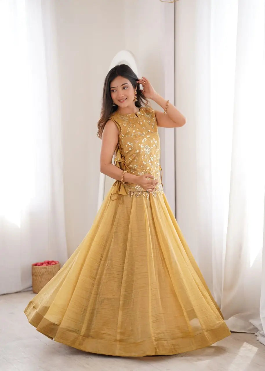Salsa Crush Embroidered Koti Lehenga Set