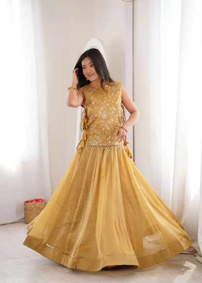 Salsa Crush Embroidered Koti Lehenga Set