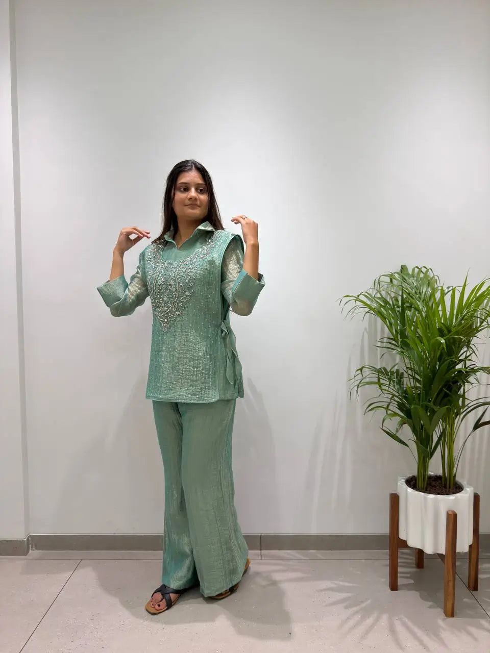 Salsa Crushed Layered Stitched Co-ord Set