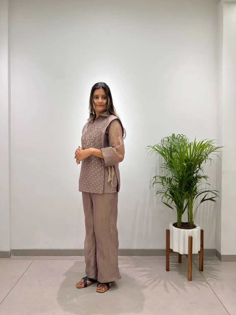 Salsa Crushed Layered Stitched Co-ord Set