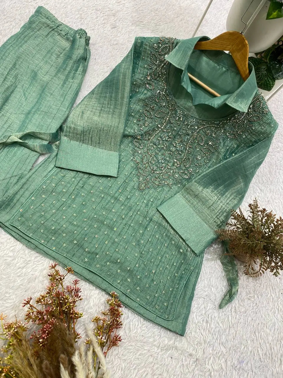 Salsa Crushed Layered Stitched Co-ord Set