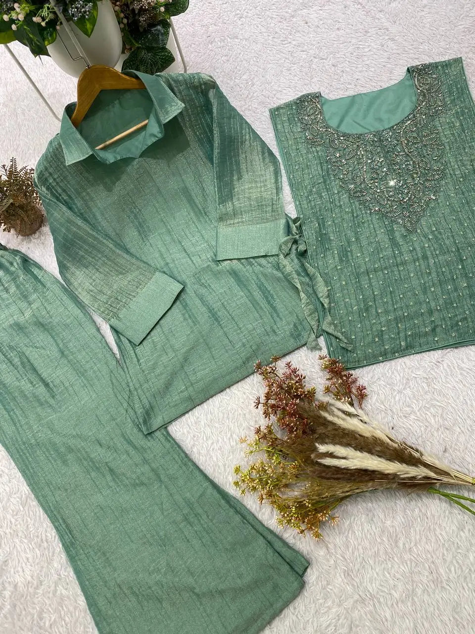 Salsa Crushed Layered Stitched Co-ord Set