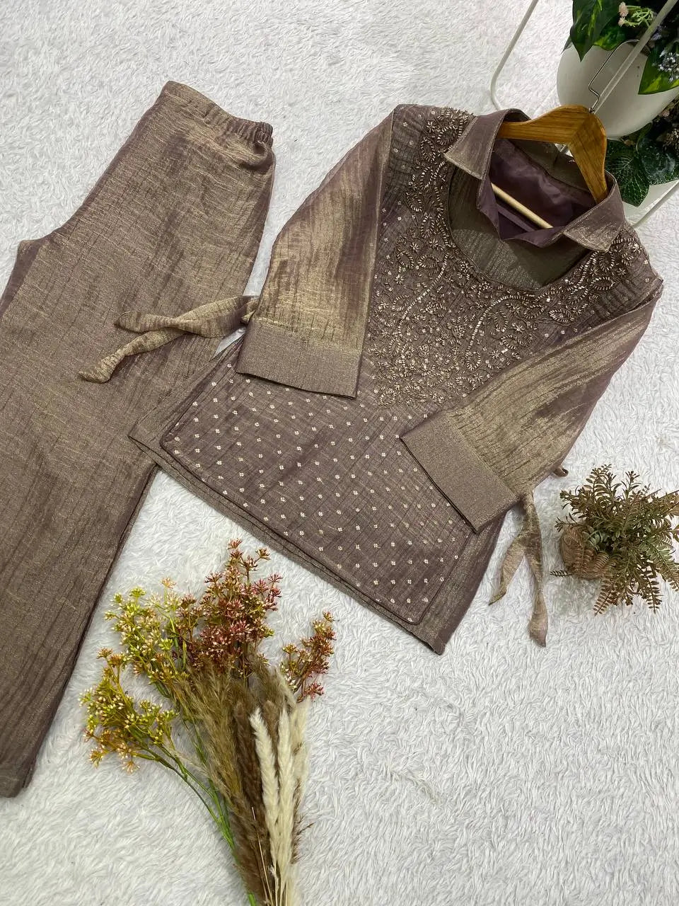 Salsa Crushed Layered Stitched Co-ord Set