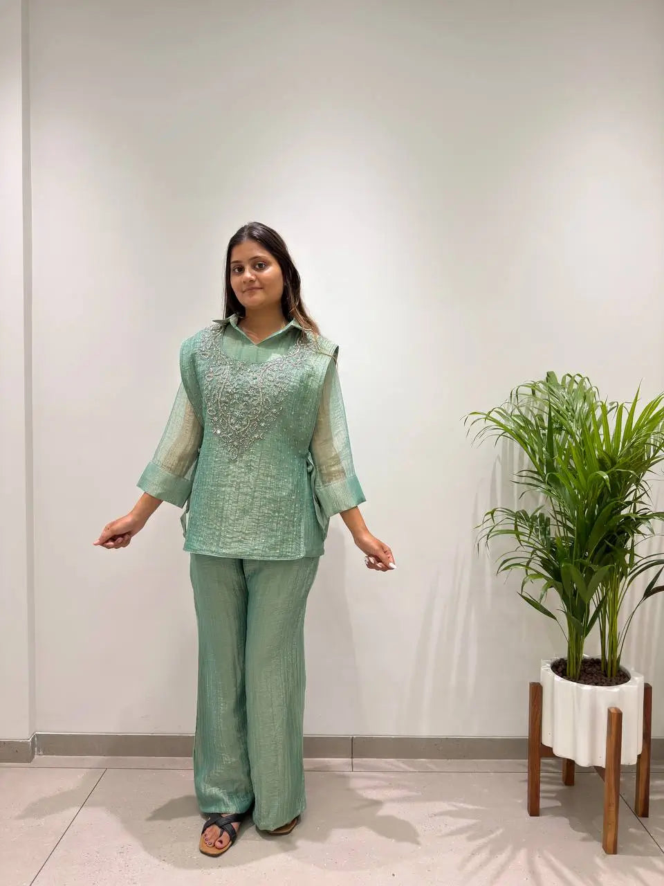 Salsa Crushed Layered Stitched Co-ord Set