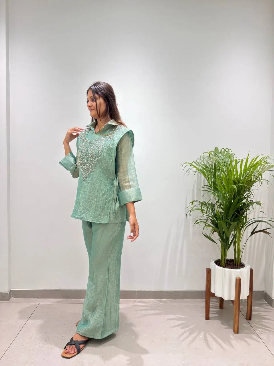 Salsa Crushed Layered Stitched Co-ord Set
