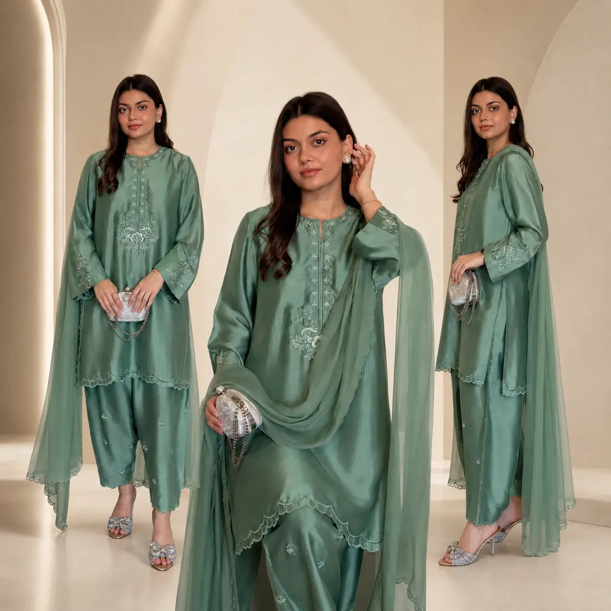 Sapphire Lotus American Silk Farshi Set