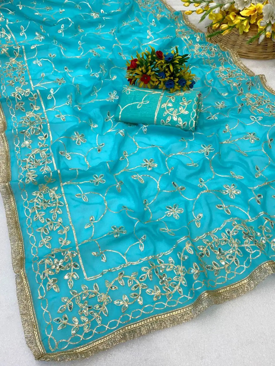 Saree with Maharani Jaal Gota Ribbon Work & Sabhyasachi Lace Border