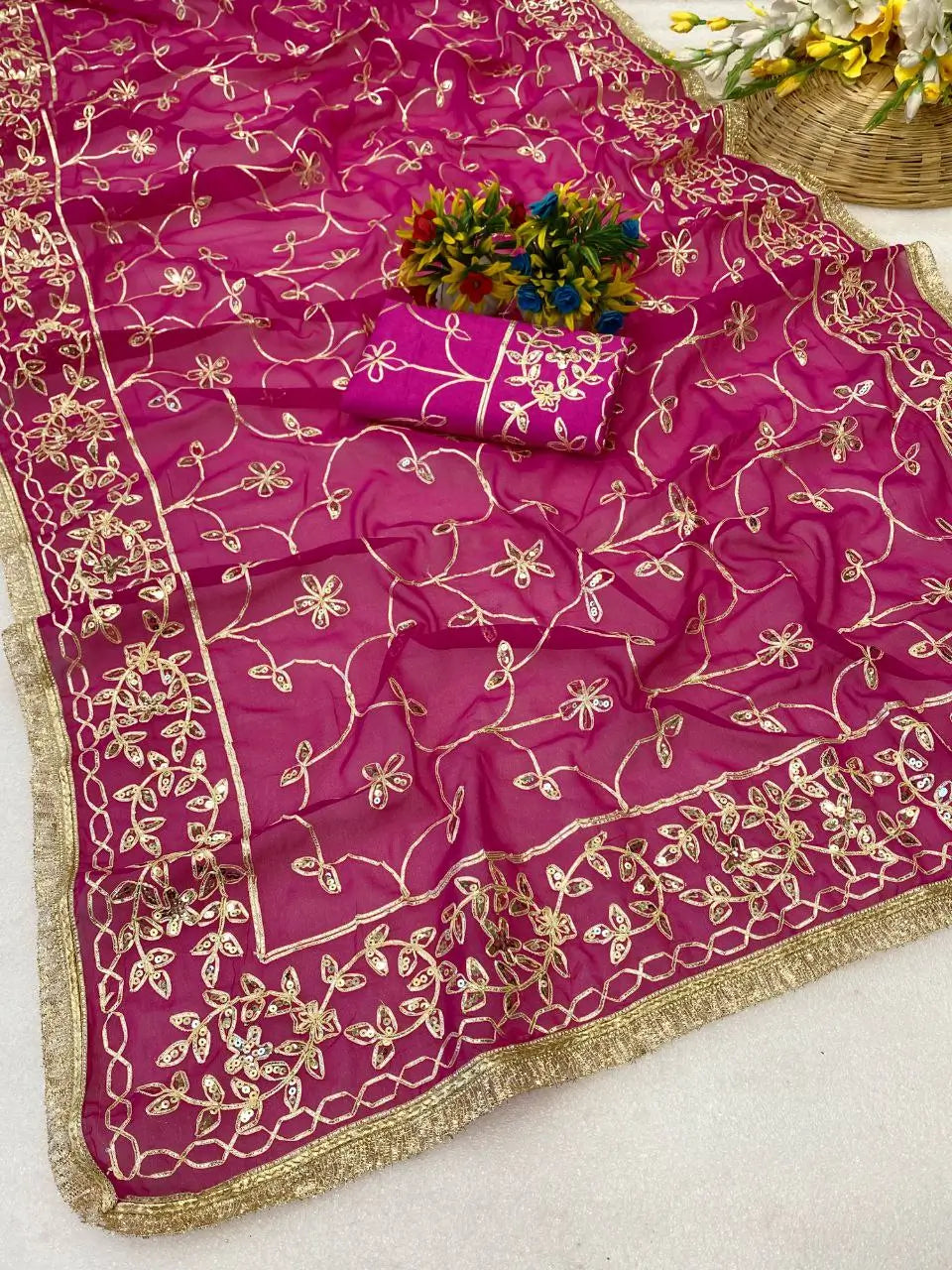 Saree with Maharani Jaal Gota Ribbon Work & Sabhyasachi Lace Border