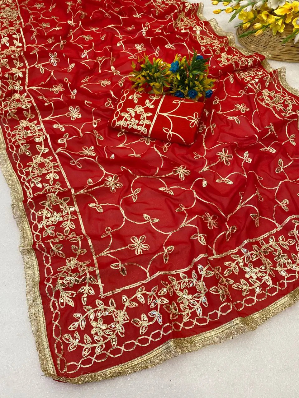 Saree with Maharani Jaal Gota Ribbon Work & Sabhyasachi Lace Border