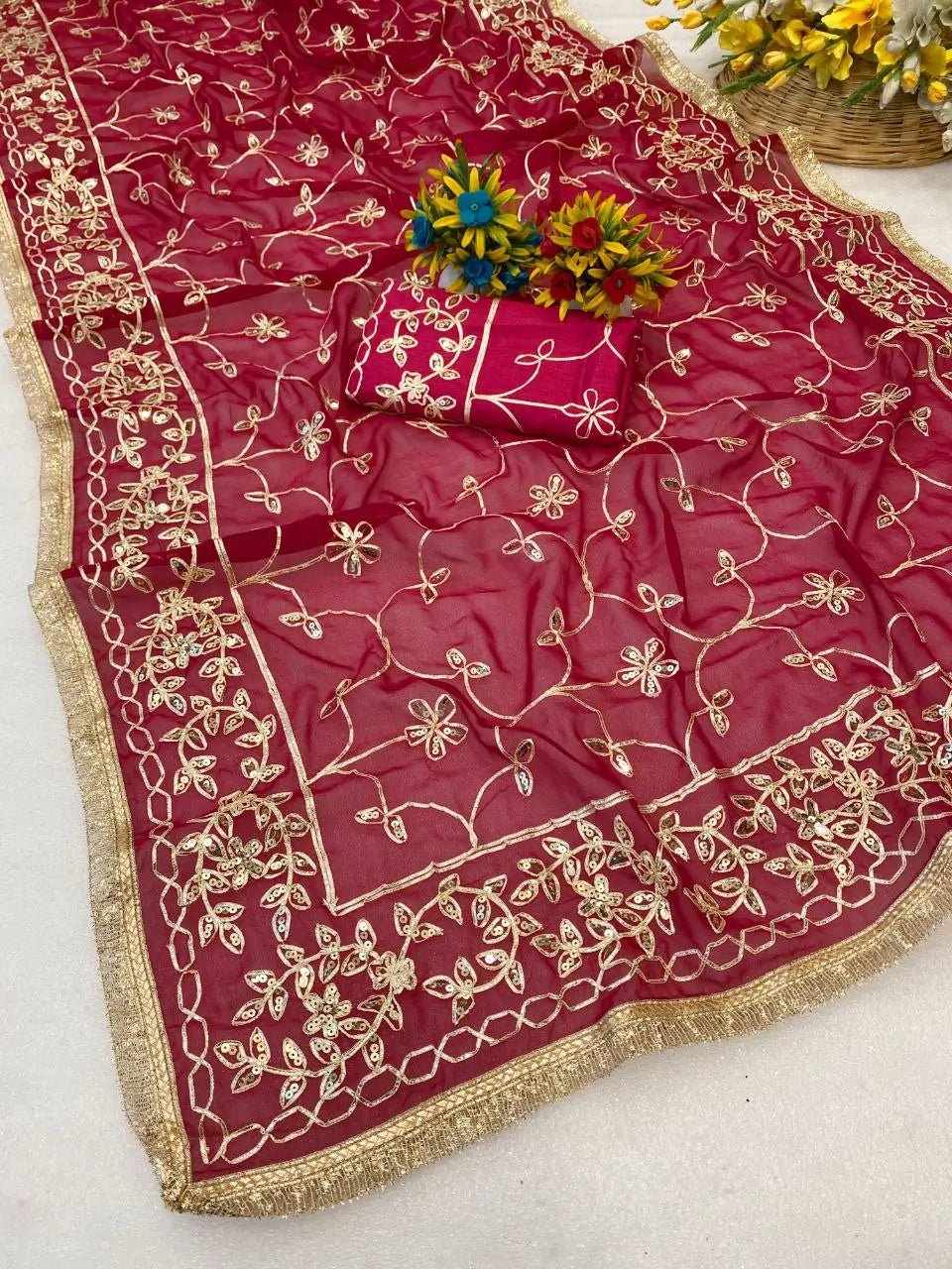 Saree with Maharani Jaal Gota Ribbon Work & Sabhyasachi Lace Border