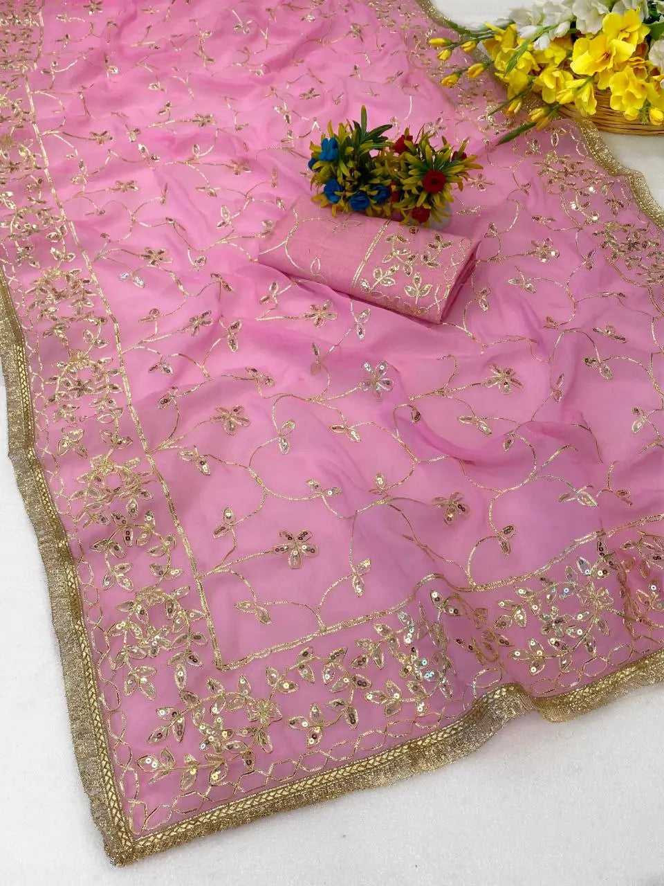 Saree with Maharani Jaal Gota Ribbon Work & Sabhyasachi Lace Border