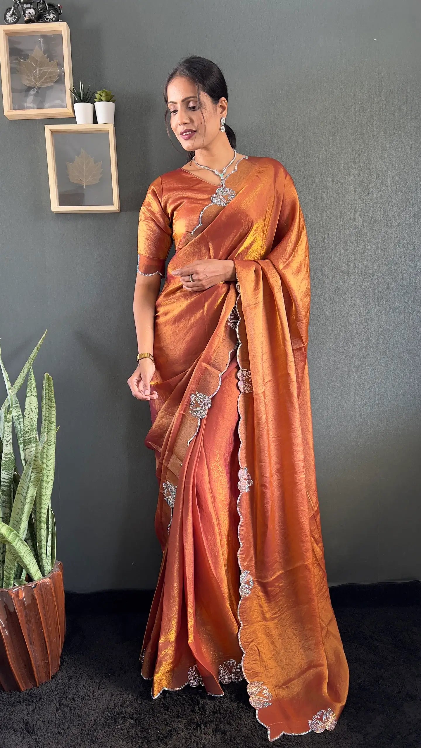 Scalloped Swarovski Silk Saree