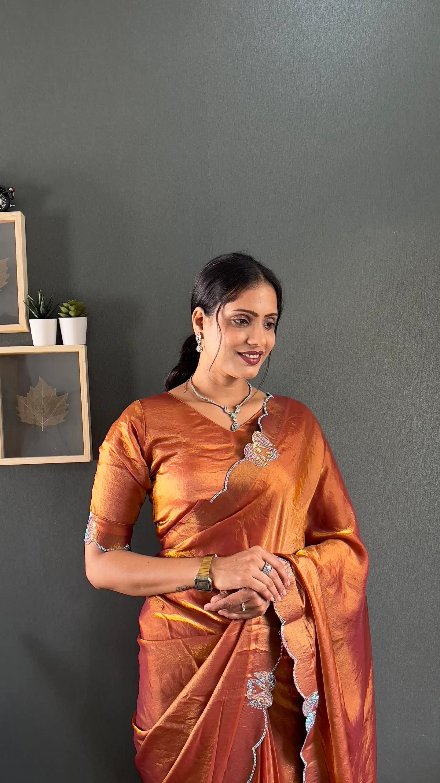 Scalloped Swarovski Silk Saree
