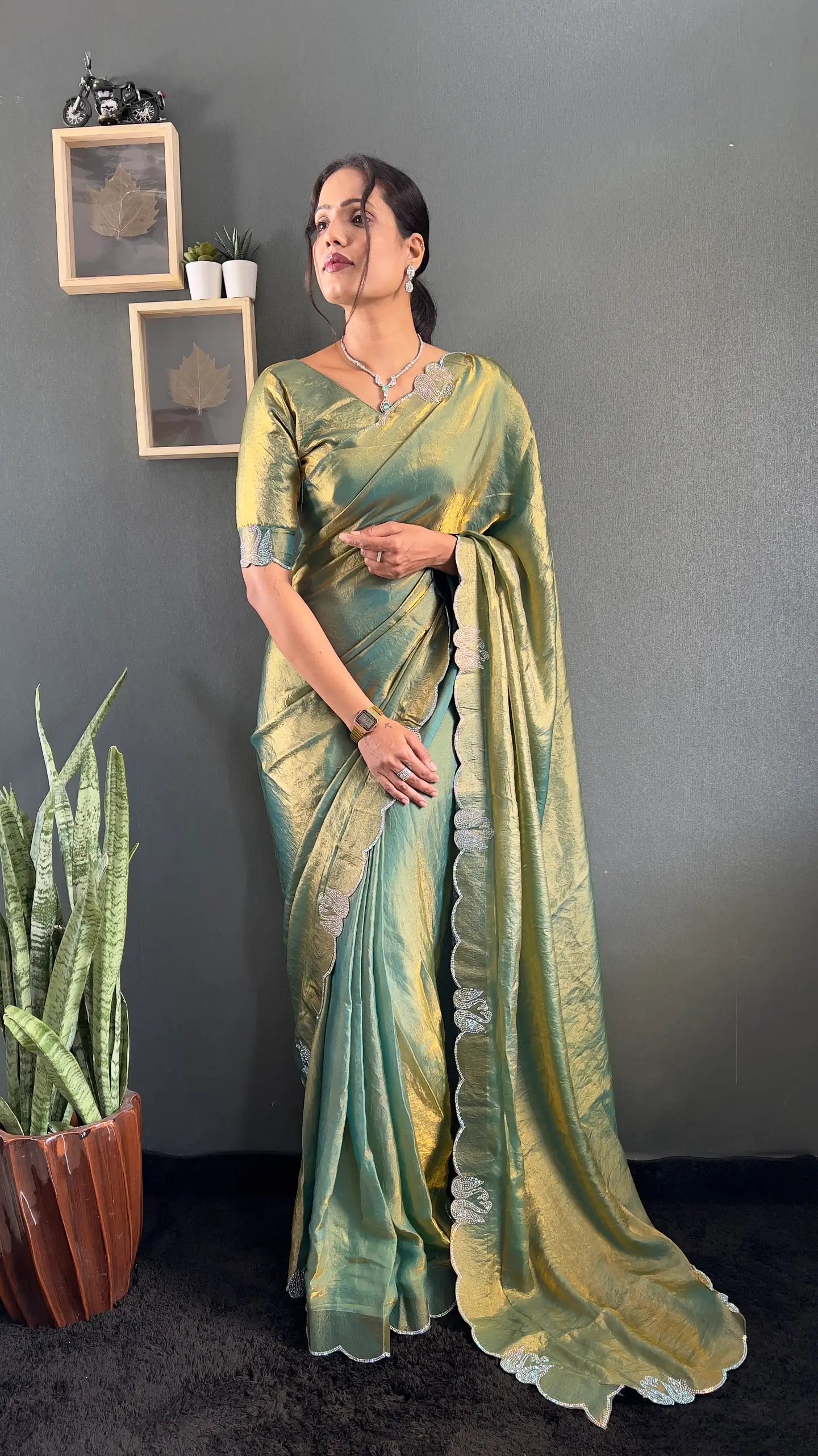 Scalloped Swarovski Silk Saree