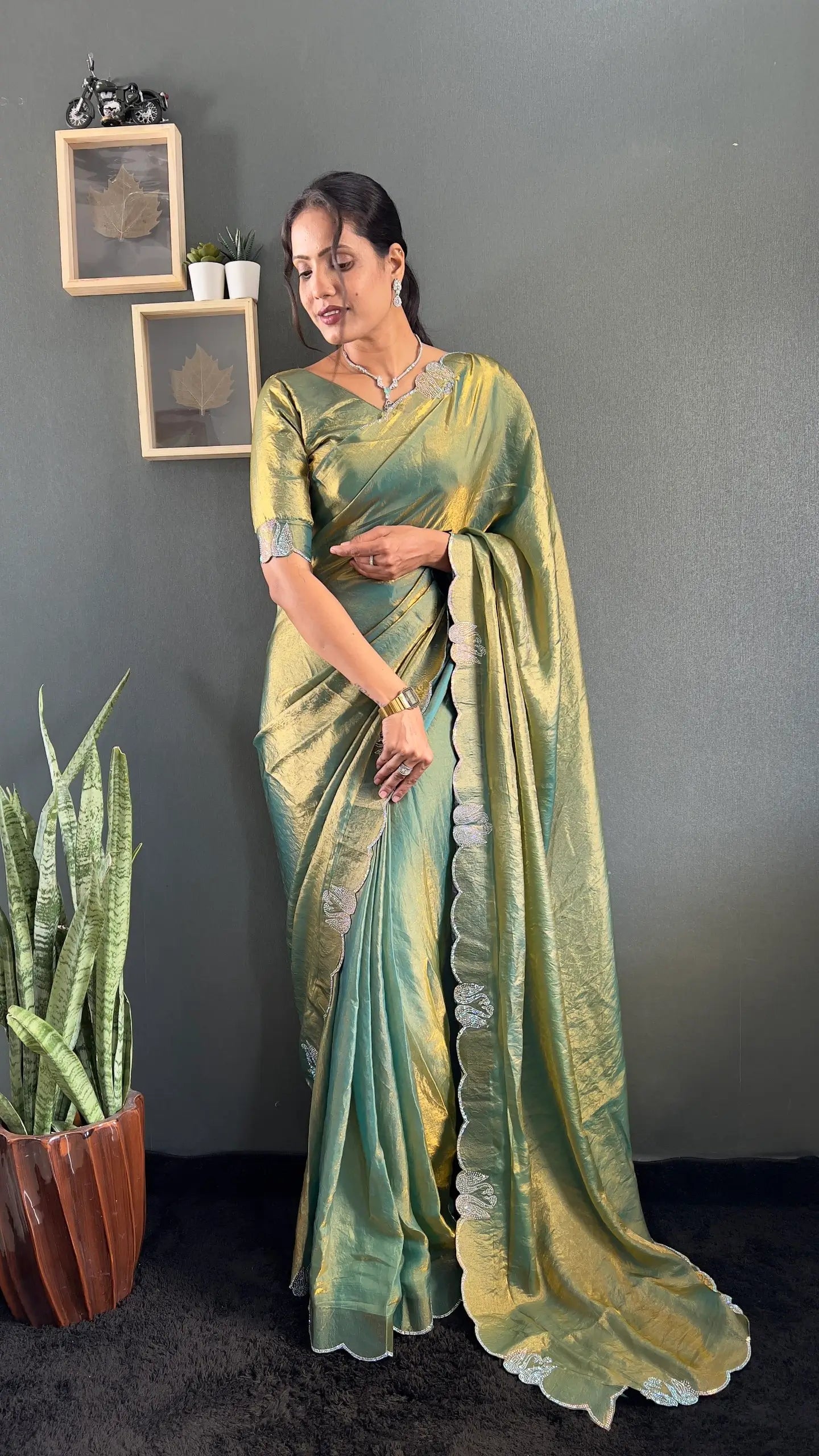 Scalloped Swarovski Silk Saree