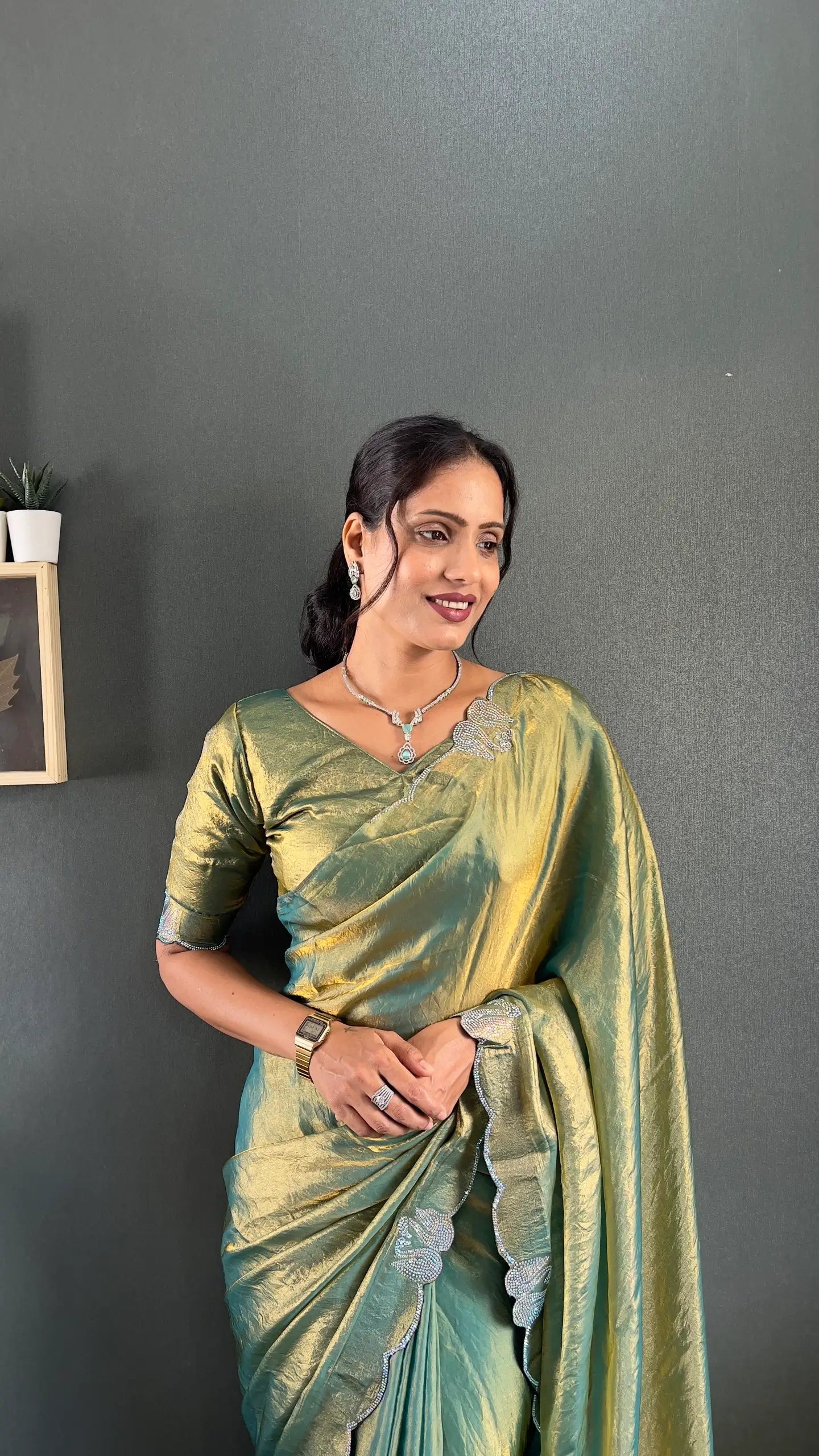 Scalloped Swarovski Silk Saree