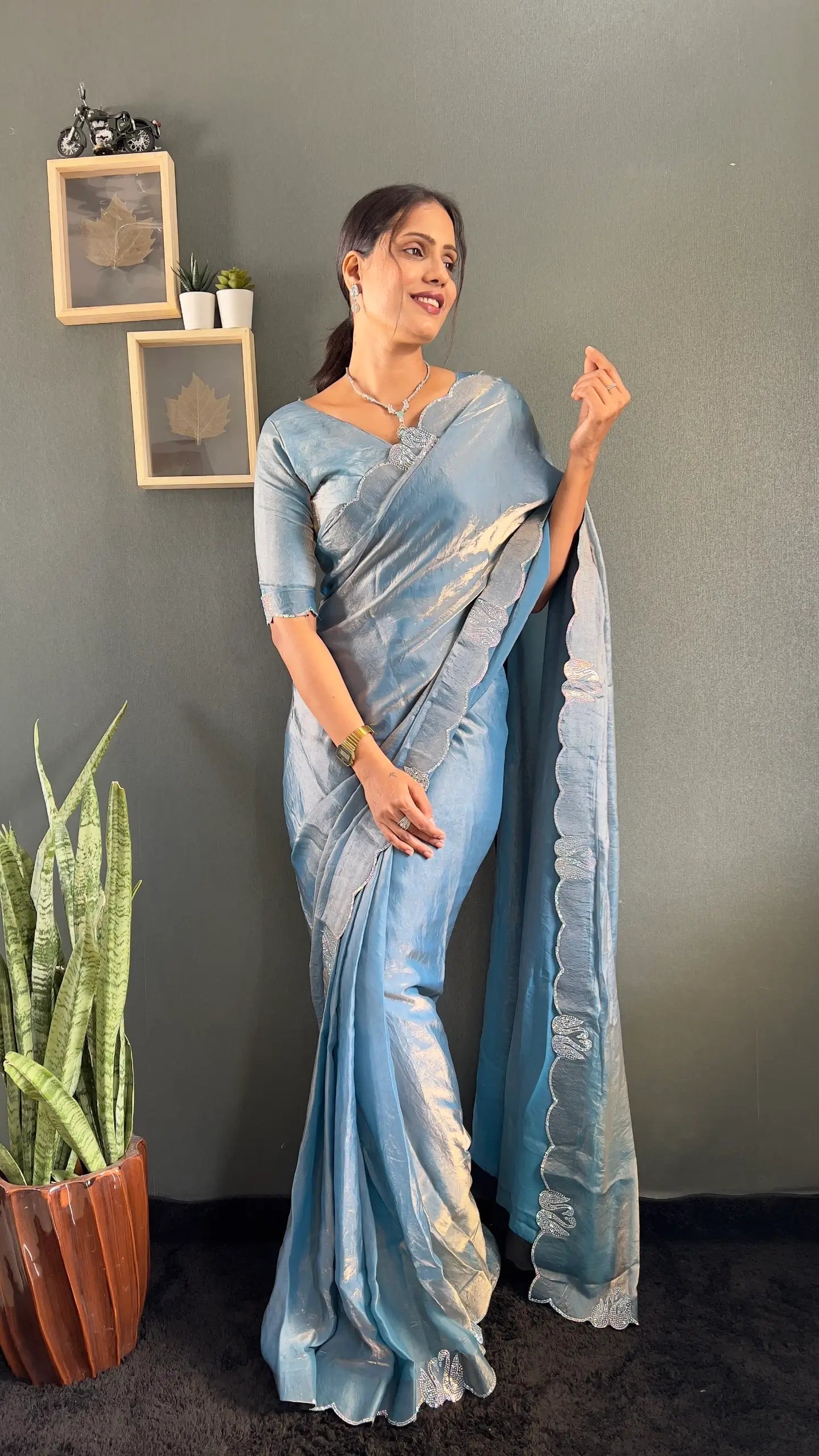 Scalloped Swarovski Silk Saree