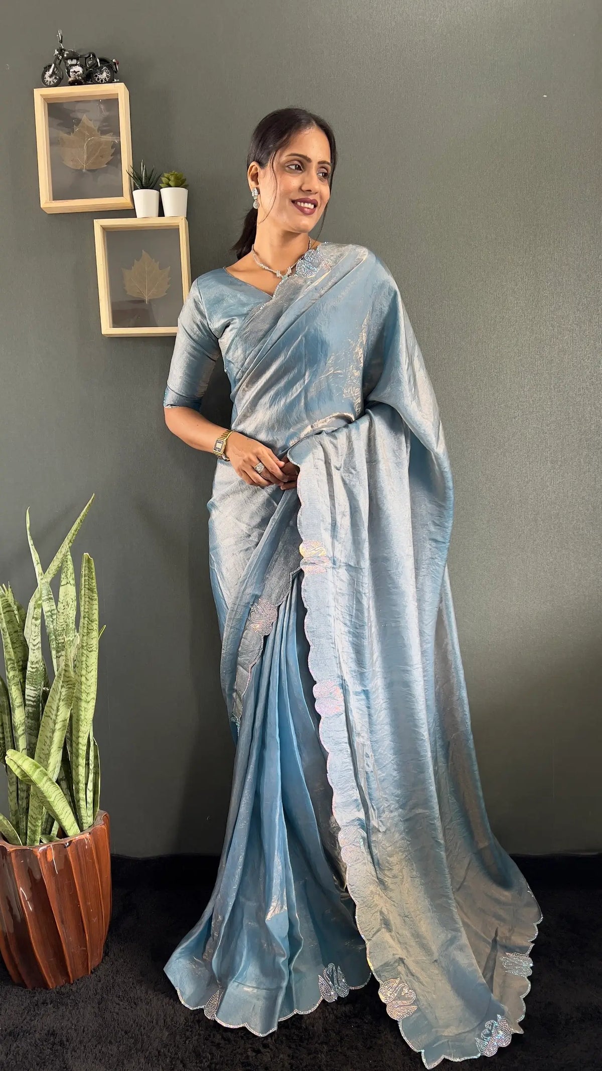Scalloped Swarovski Silk Saree