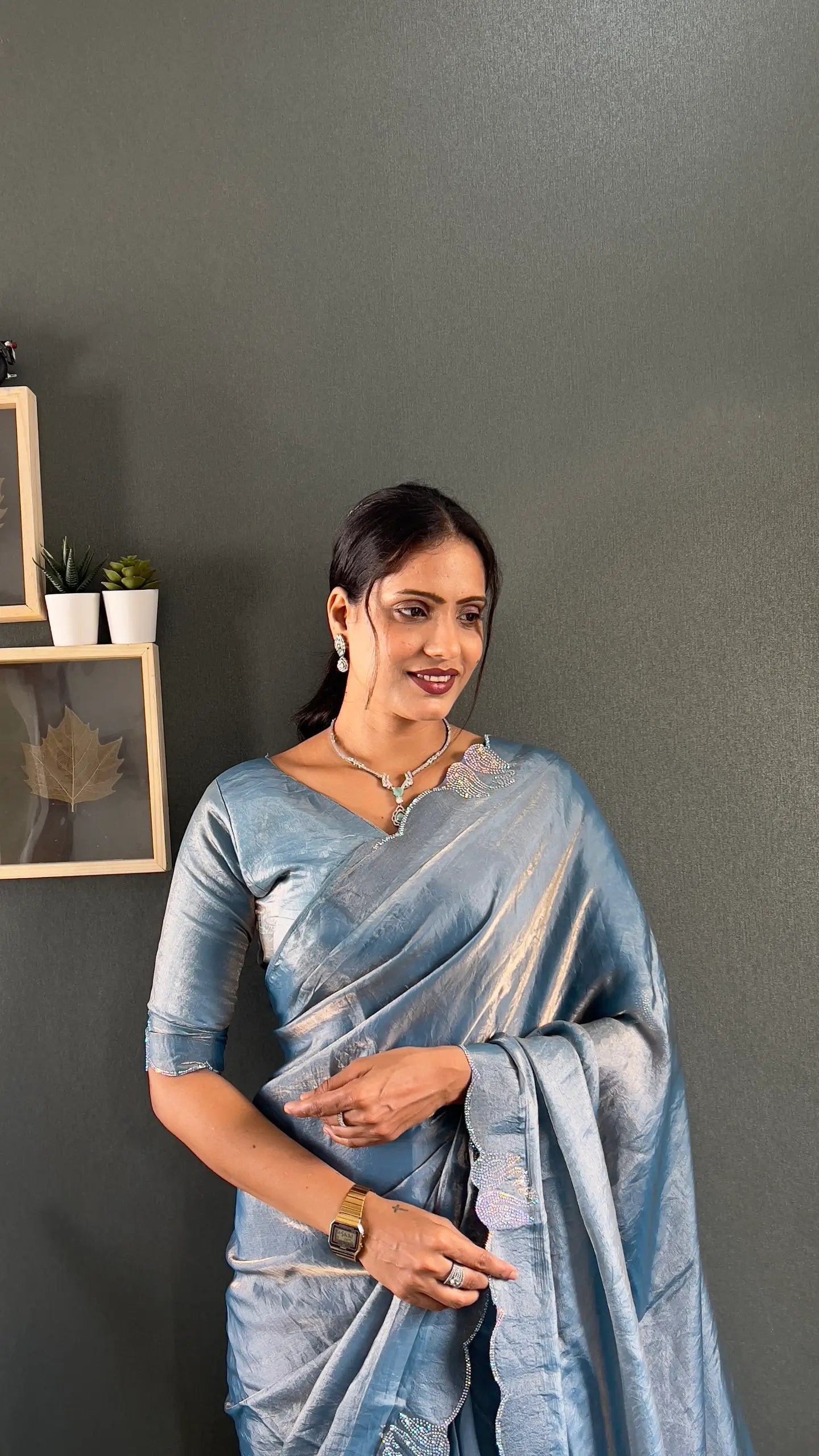 Scalloped Swarovski Silk Saree