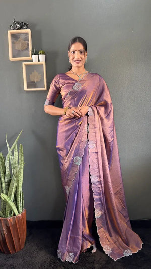 Scalloped Swarovski Silk Saree