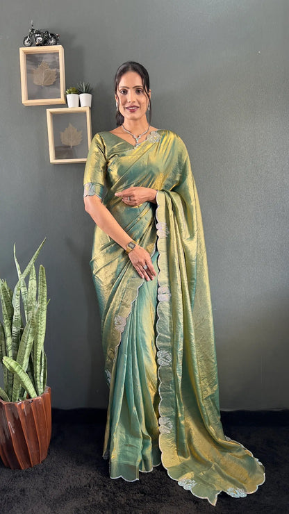 Scalloped Swarovski Silk Saree