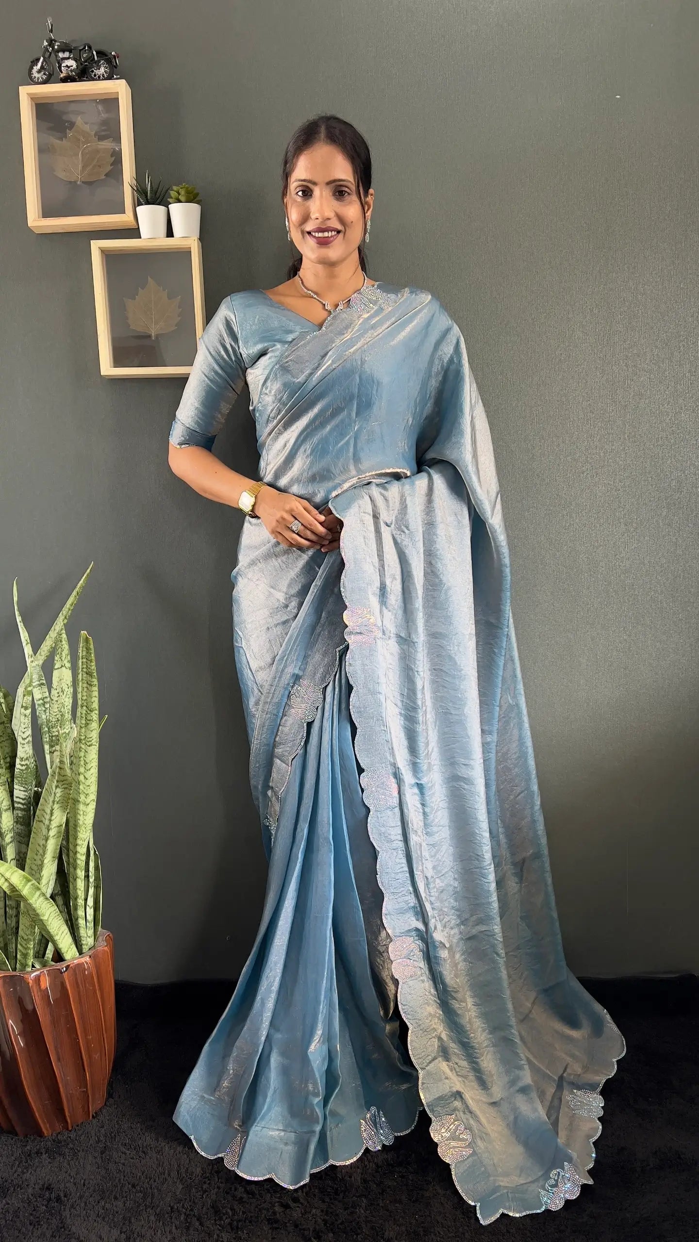 Scalloped Swarovski Silk Saree