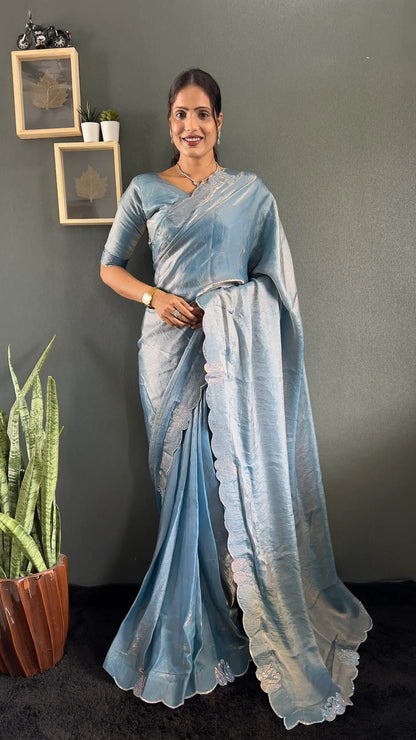 Scalloped Swarovski Silk Saree