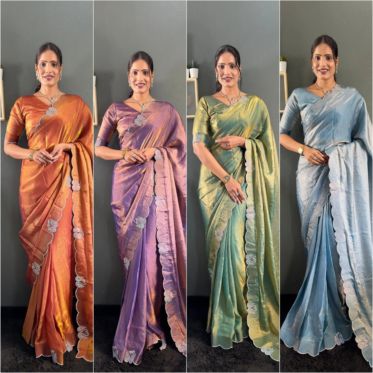 Scalloped Swarovski Silk Saree