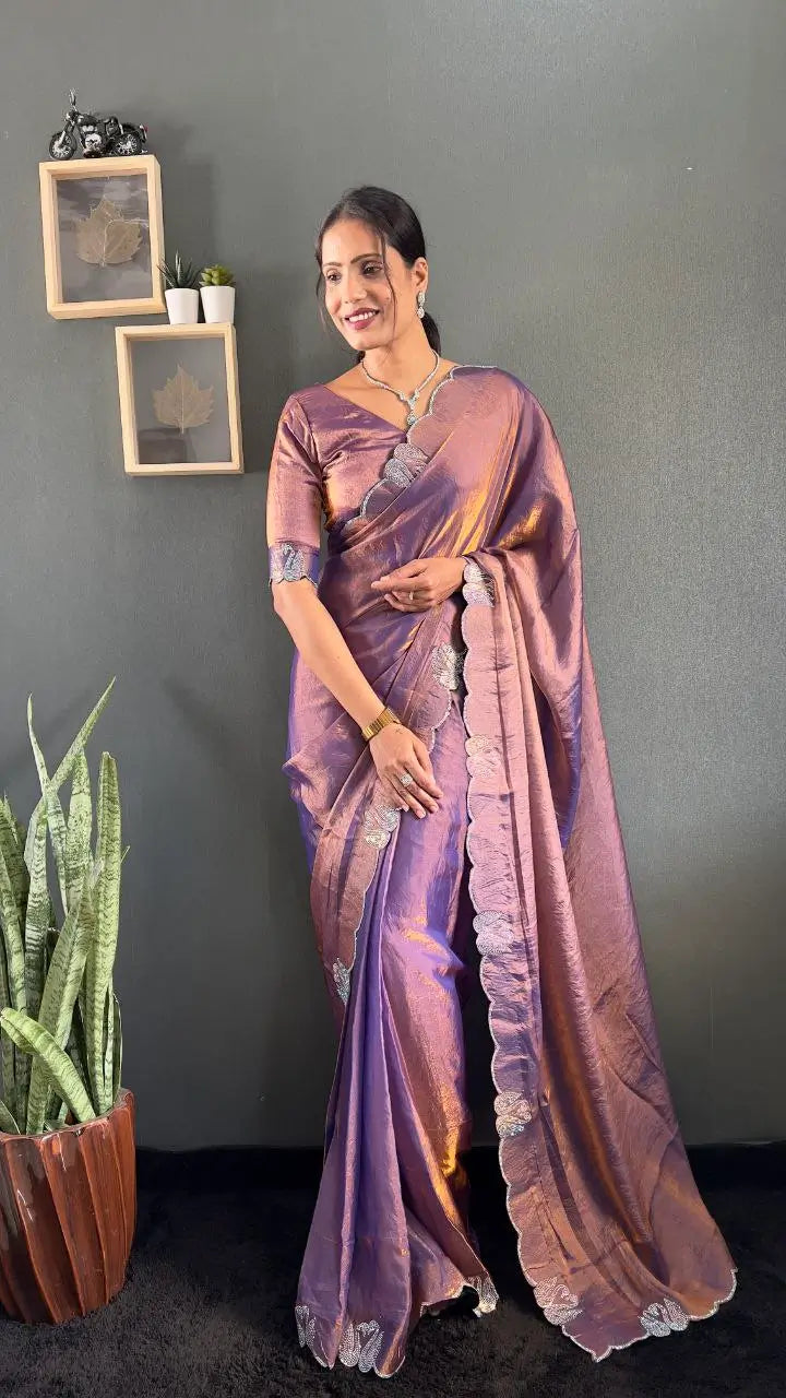 Scalloped Swarovski Silk Saree