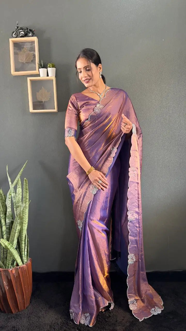 Scalloped Swarovski Silk Saree