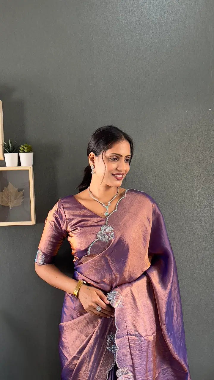 Scalloped Swarovski Silk Saree
