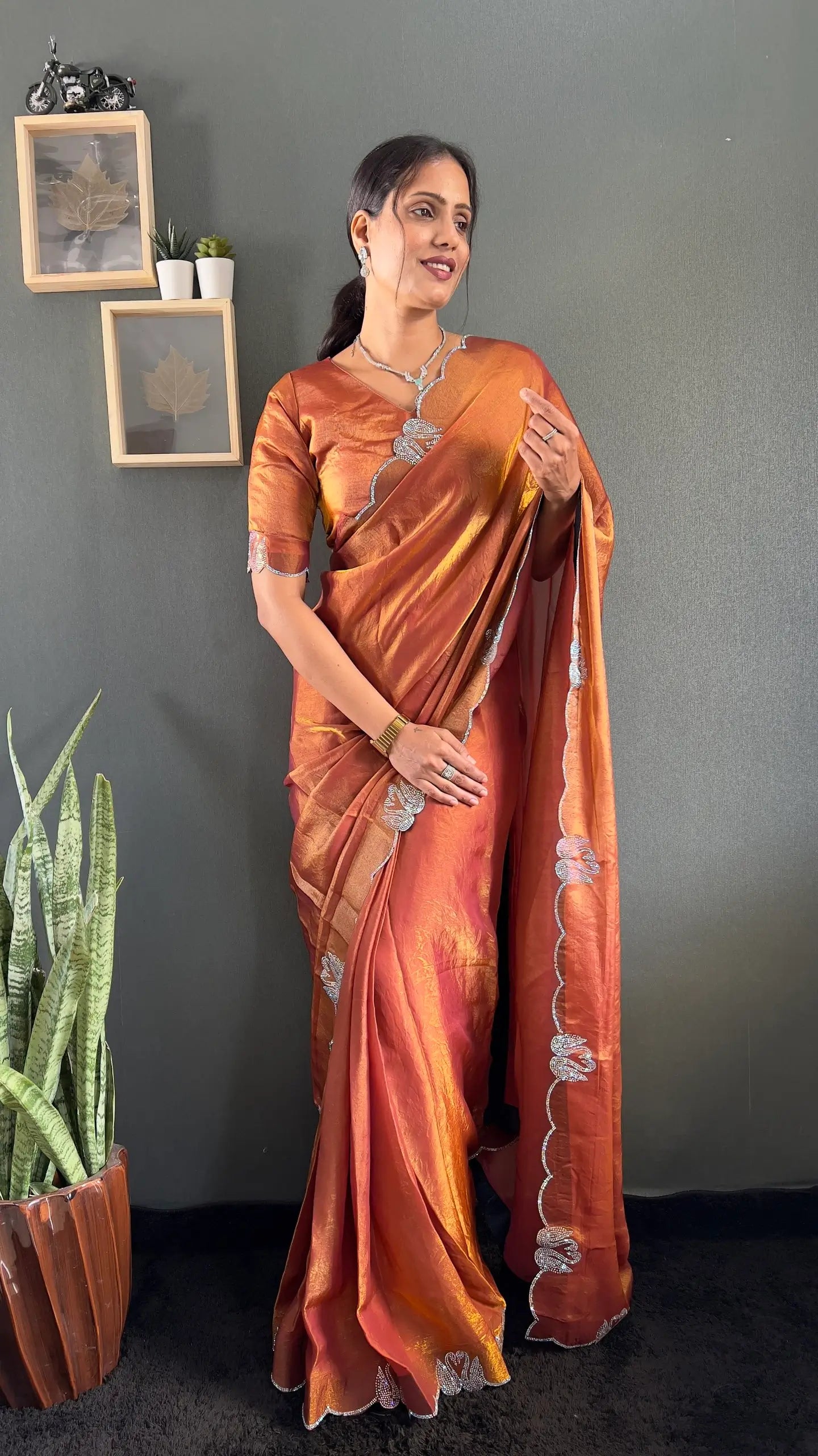 Scalloped Swarovski Silk Saree