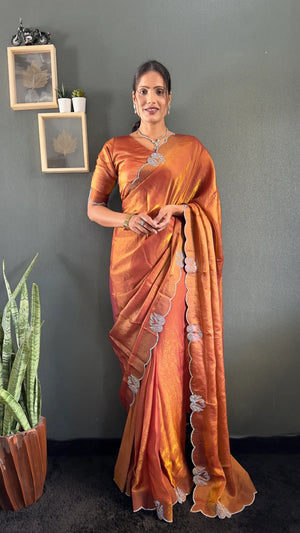 Scalloped Swarovski Silk Saree