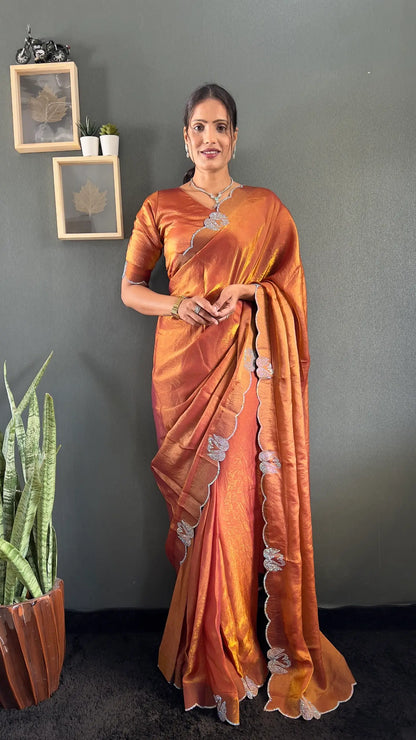 Scalloped Swarovski Silk Saree