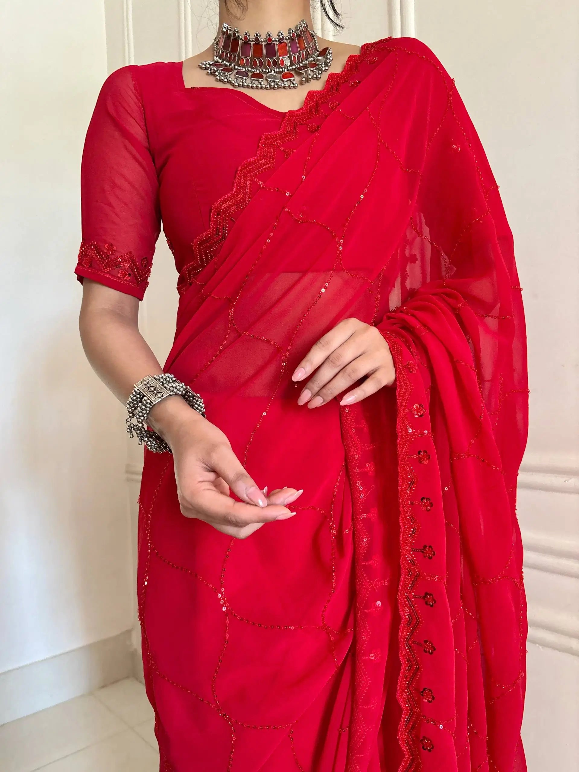 Scarlet Grace Embellished Saree for Festive and Party Wear