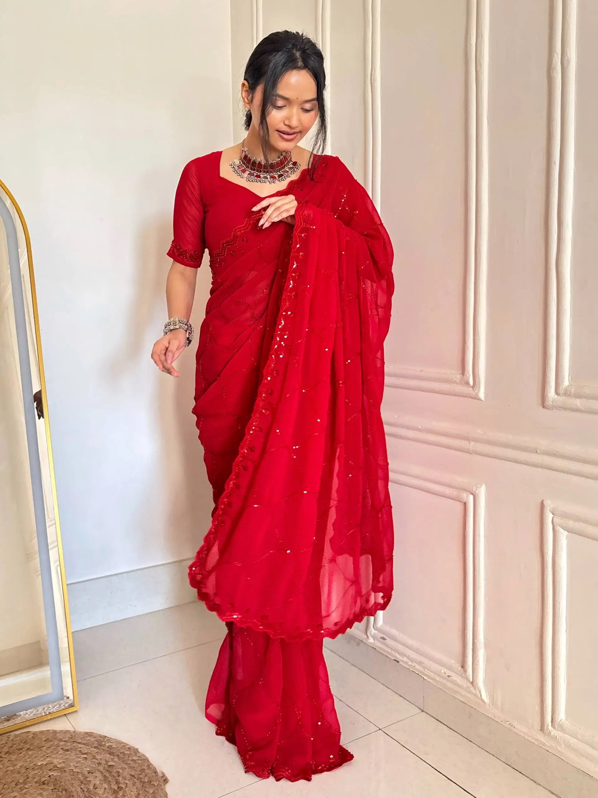 Scarlet Grace Embellished Saree for Festive and Party Wear