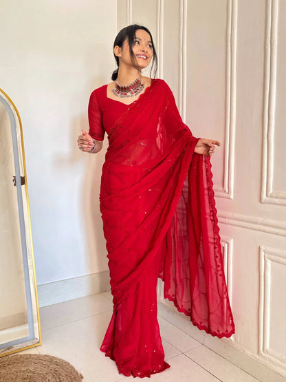 Scarlet Grace Embellished Saree for Festive and Party Wear