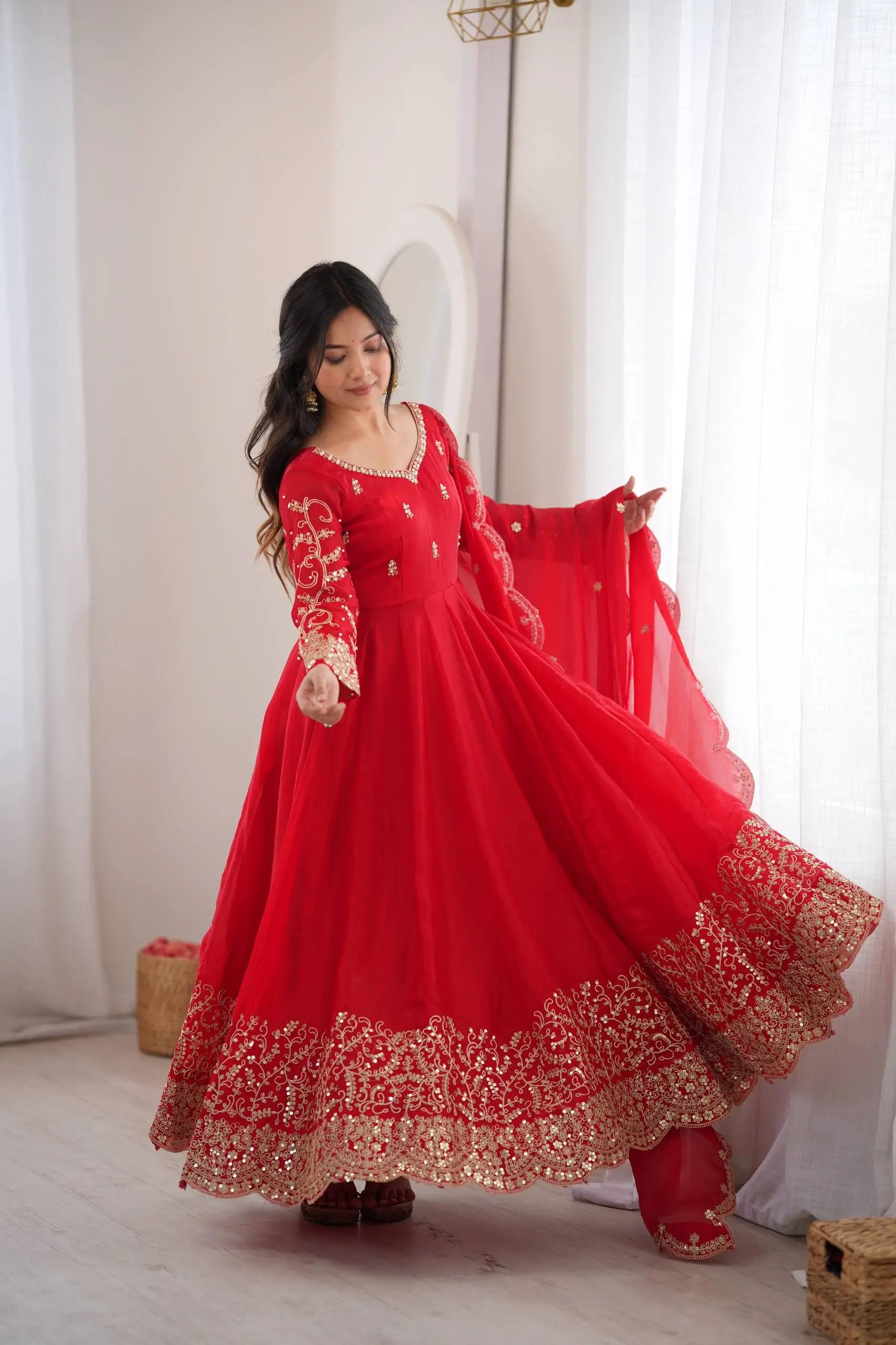 Scarlet Sequin Embroidered Anarkali Set