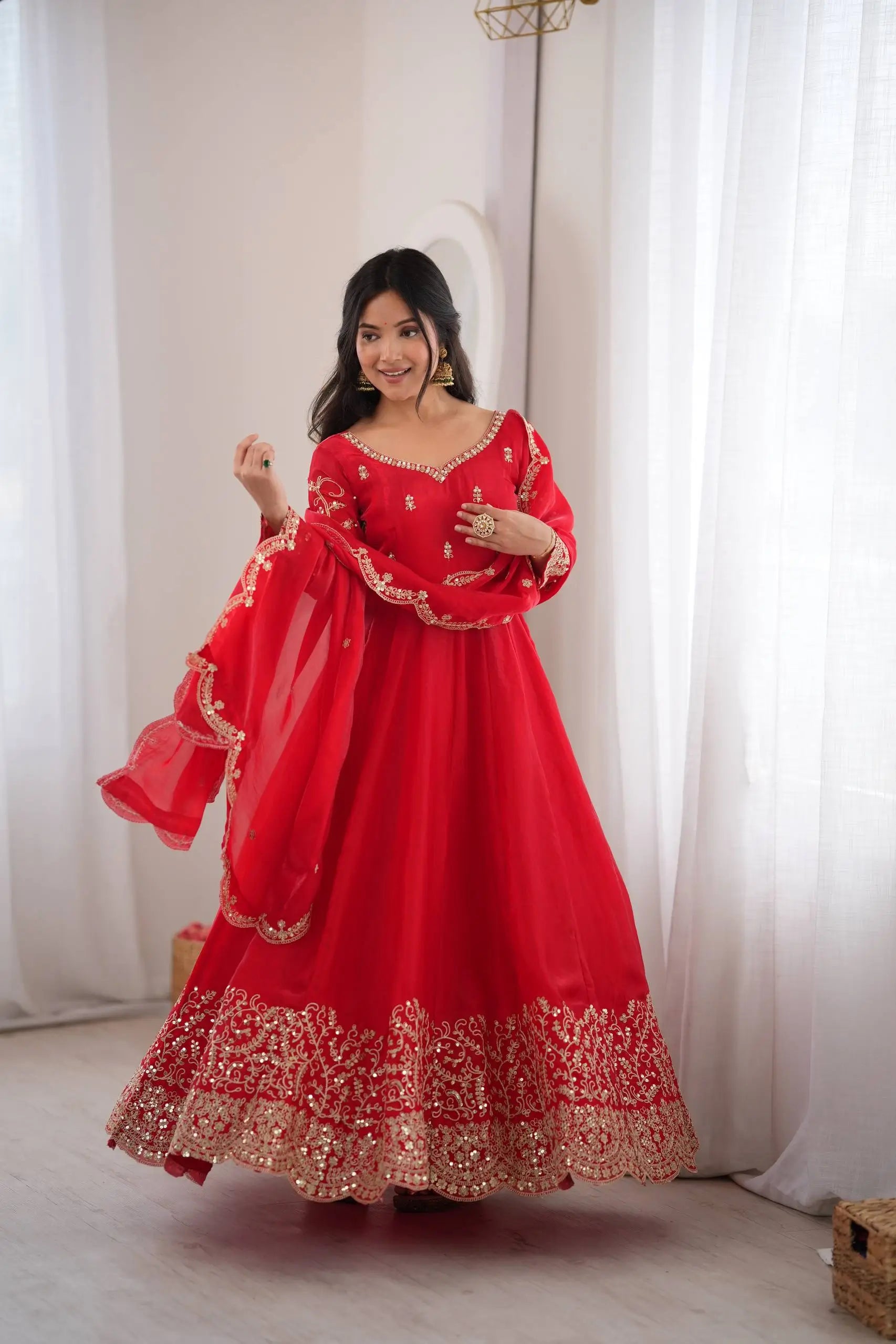 Scarlet Sequin Embroidered Anarkali Set