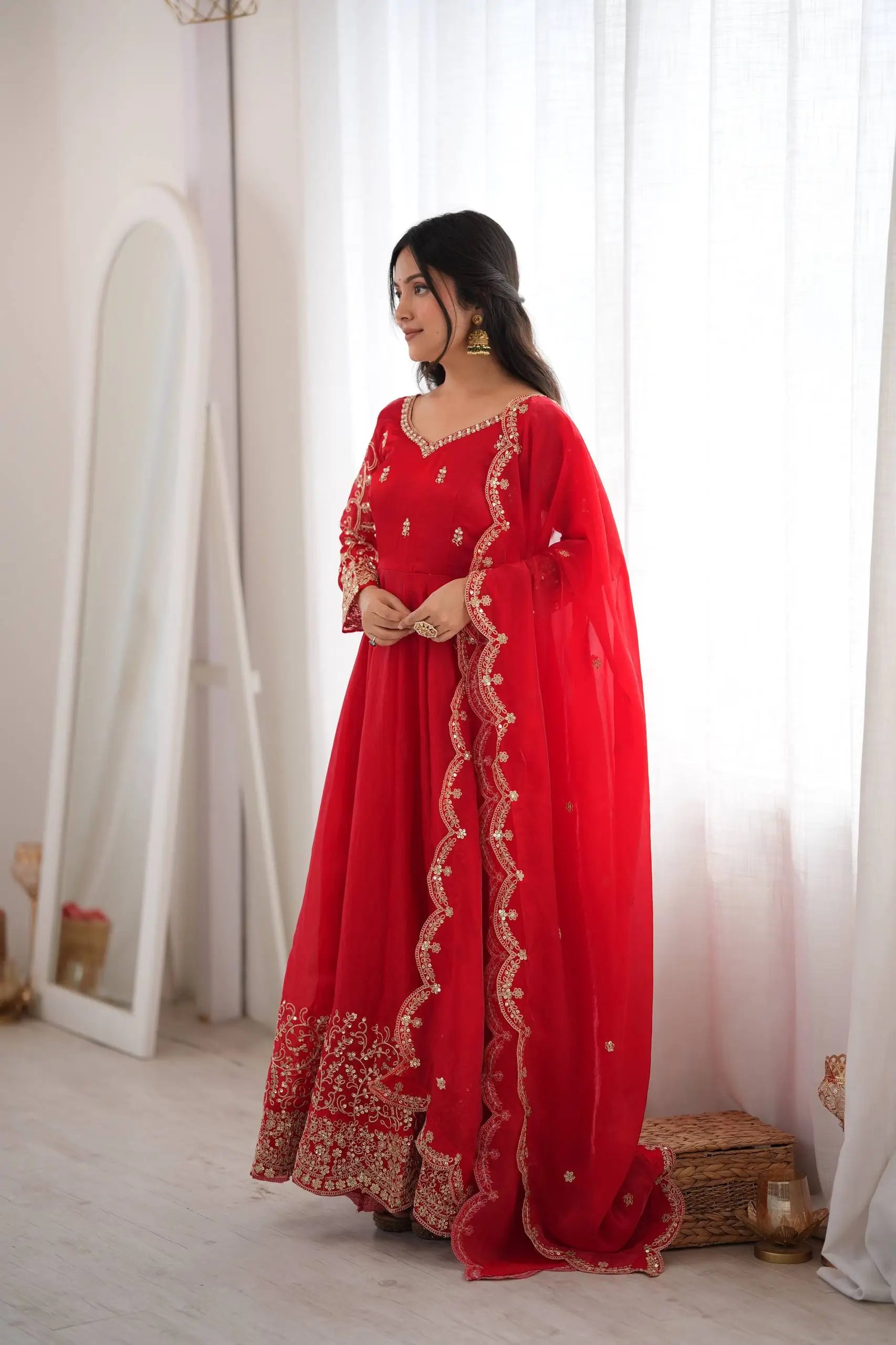 Scarlet Sequin Embroidered Anarkali Set