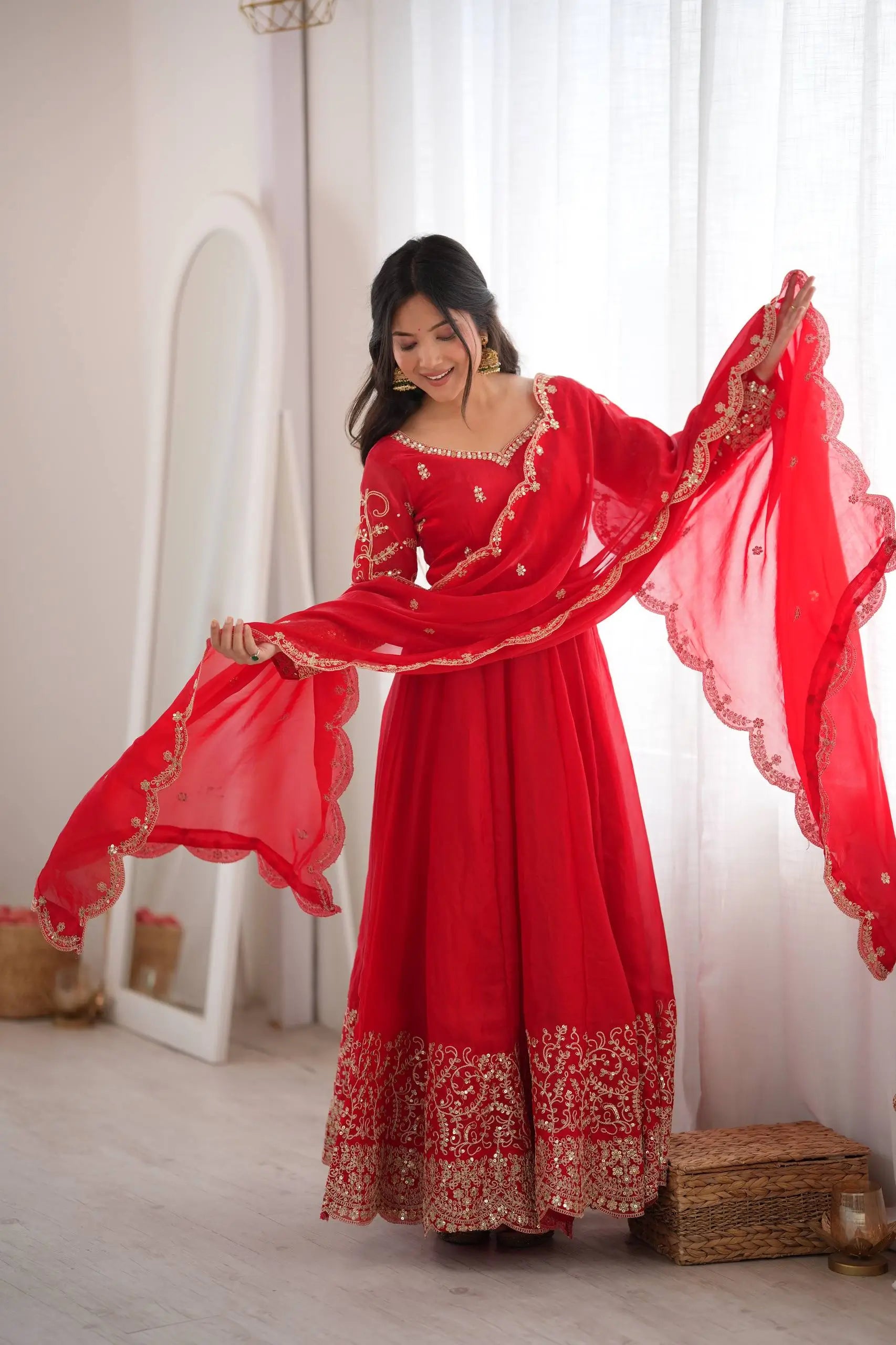 Scarlet Sequin Embroidered Anarkali Set