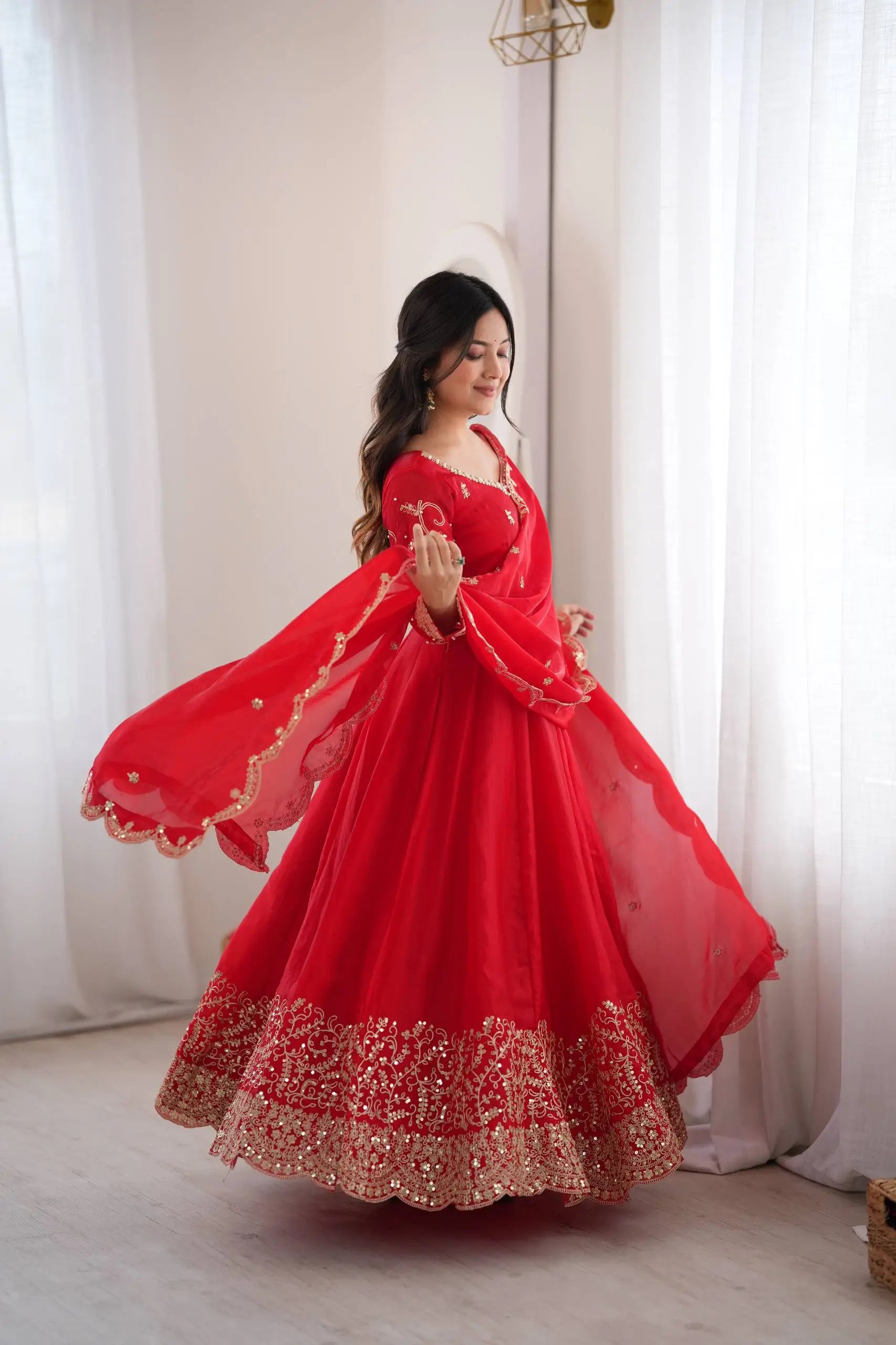 Scarlet Sequin Embroidered Anarkali Set