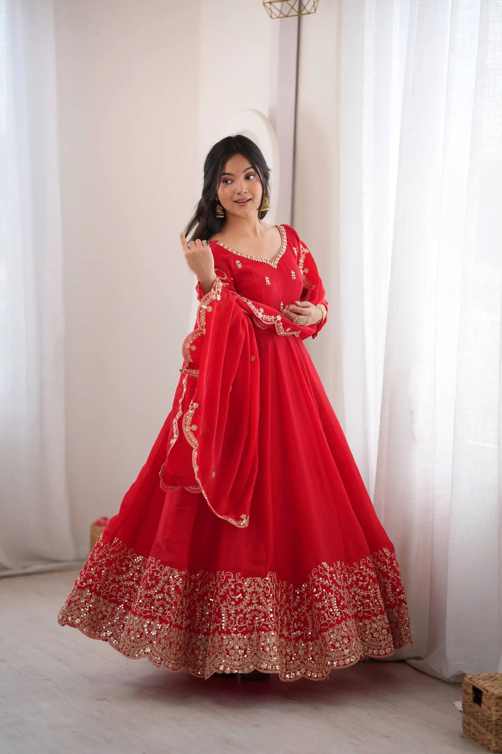 Scarlet Sequin Embroidered Anarkali Set