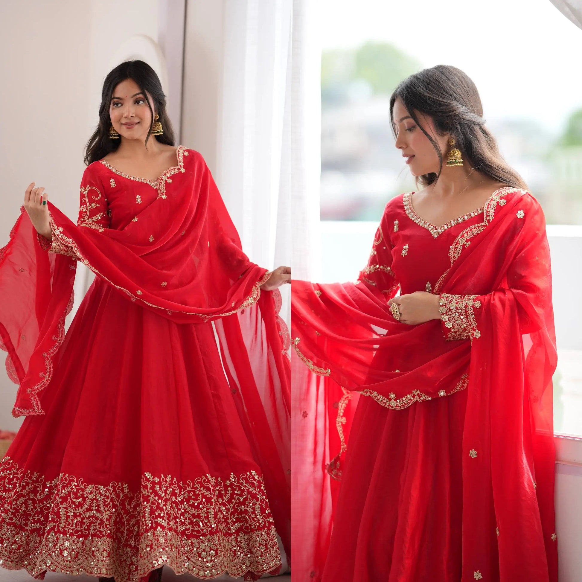 Scarlet Sequin Embroidered Anarkali Set