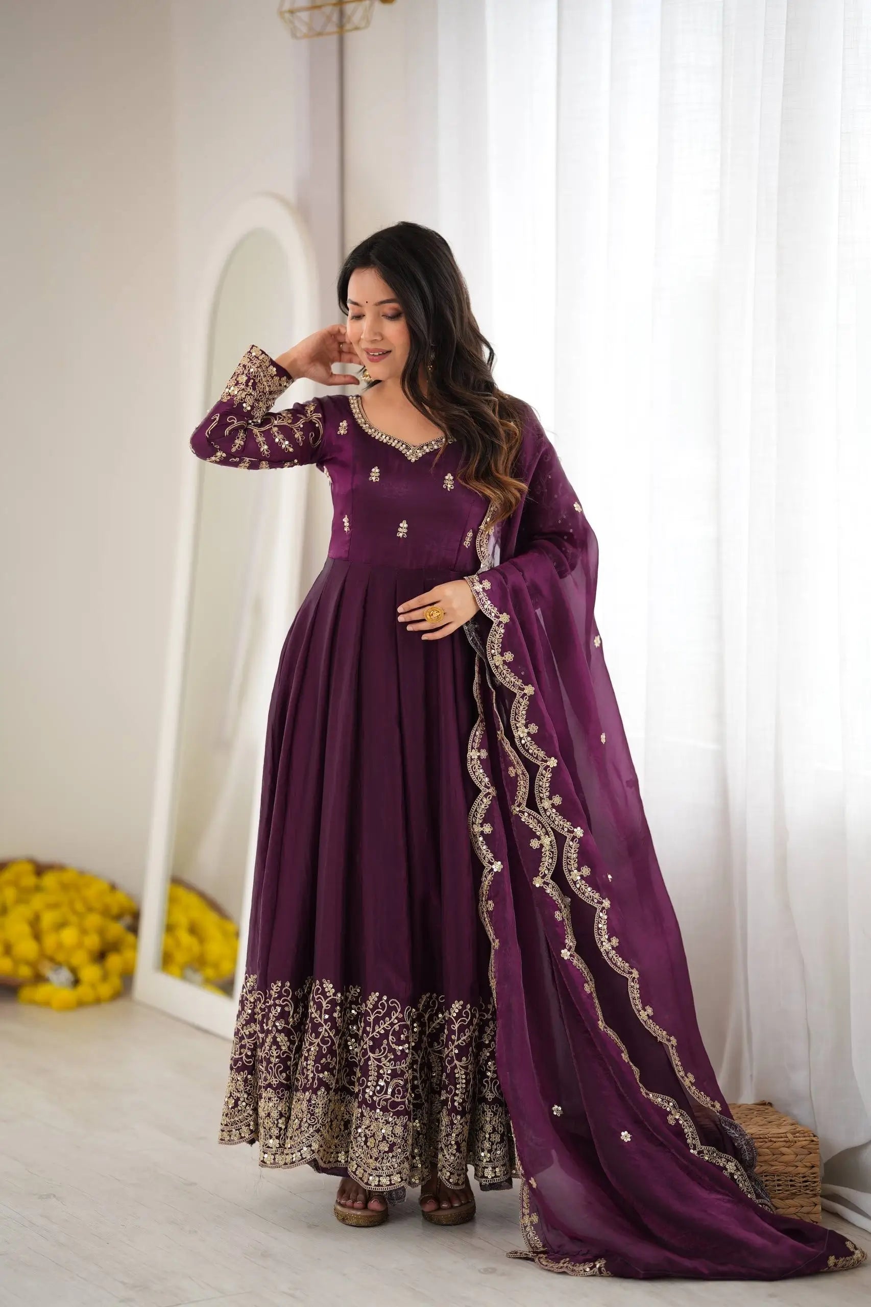 Scarlet Sequin Embroidered Anarkali Set